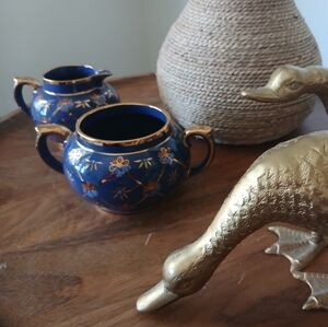 Vintage Gibson's Cream & Sugar Set in Cobalt Blue with Gold
